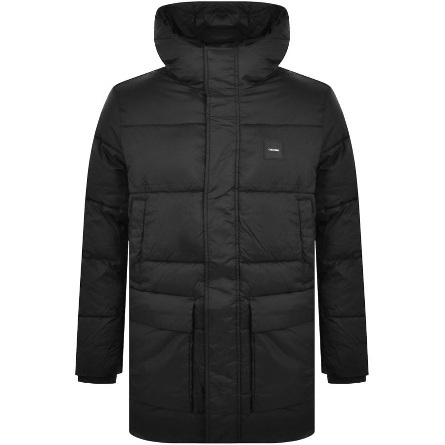 Calvin Klein Long Hooded Puffer Jacket Black
